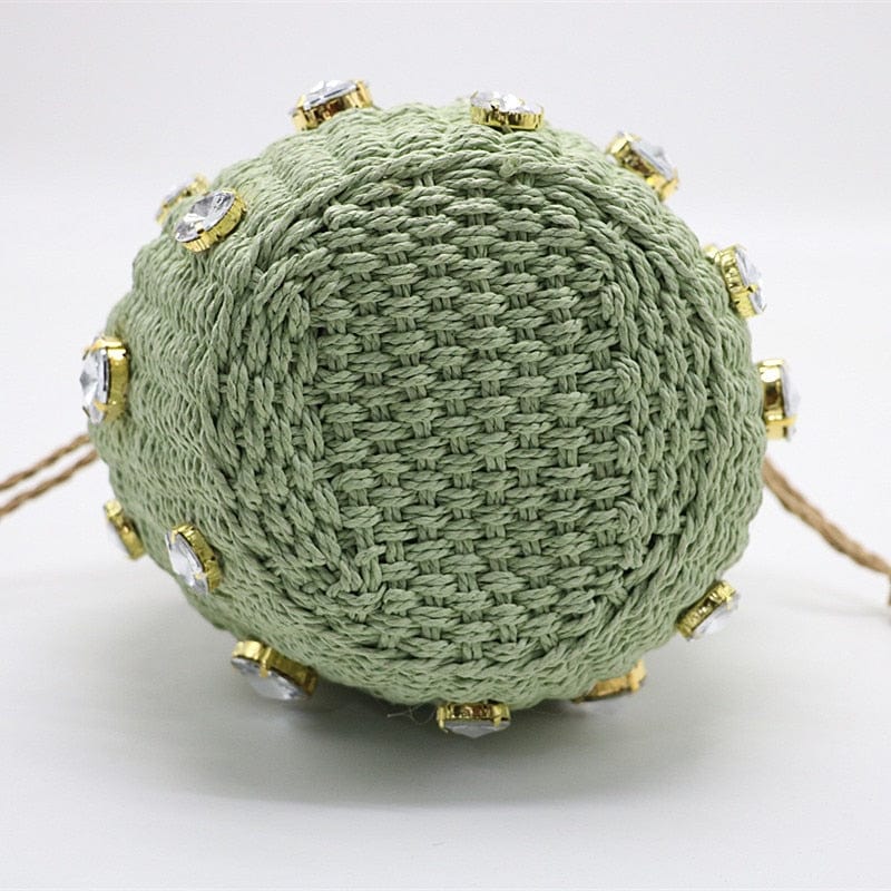 Handmade Rhinestone Crystal Embellished Mini Straw Bucket Bag-WM0313 - - Luxury bags by WAAMII