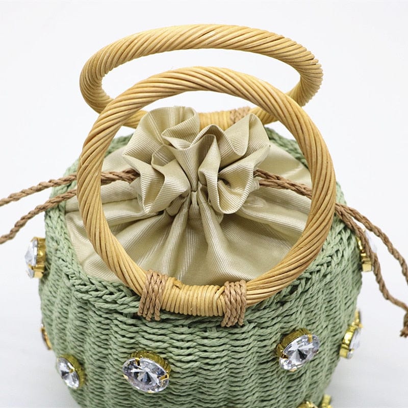 Handmade Rhinestone Crystal Embellished Mini Straw Bucket Bag-WM0313 - - Luxury bags by WAAMII