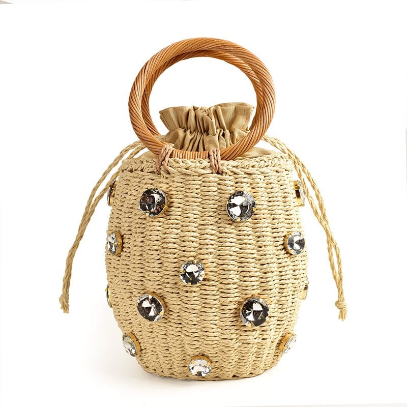 Handmade Rhinestone Crystal Embellished Mini Straw Bucket Bag-WM0313 - - Luxury bags by WAAMII