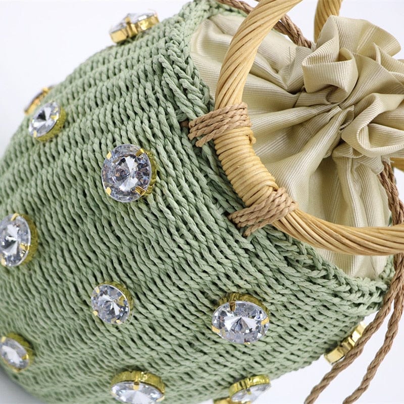 Handmade Rhinestone Crystal Embellished Mini Straw Bucket Bag-WM0313 - - Luxury bags by WAAMII