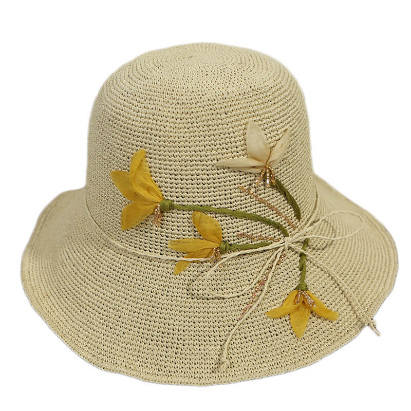 Handmade Silk Floral Embroidered Woven Straw Hat-WCM083 Accessories WAAMII   
