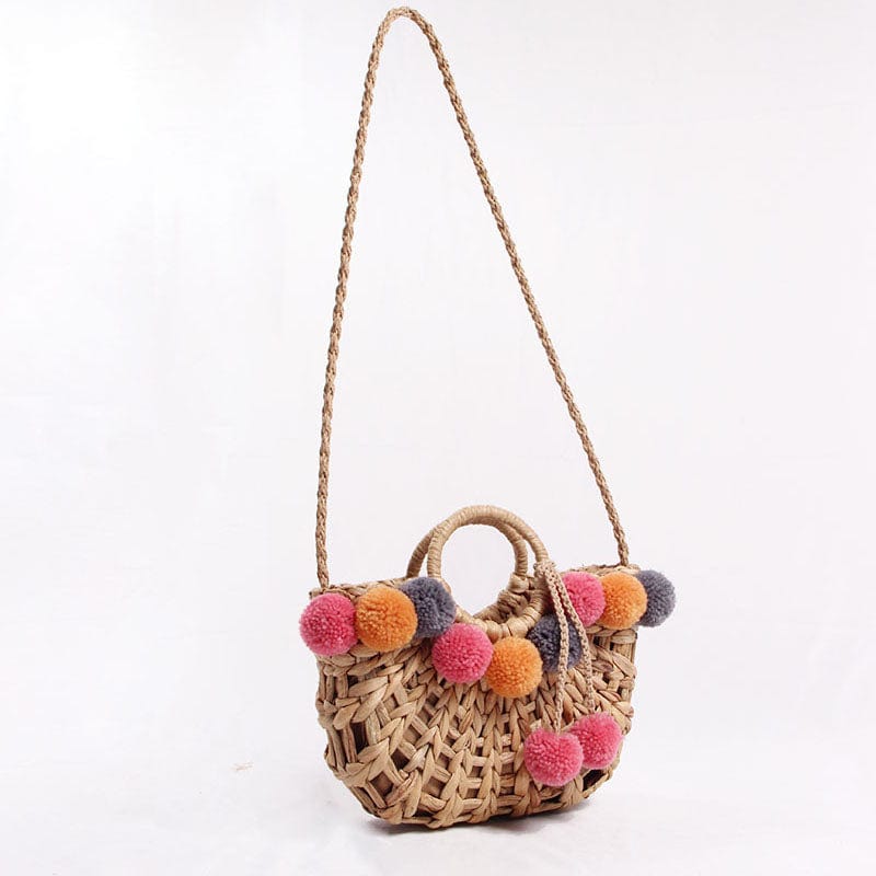 Handmade Straw Hairball Tassel Handbag Travel Beach Bag - - Luxury bags by WAAMII