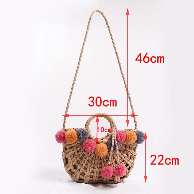 Handmade Straw Hairball Tassel Handbag Travel Beach Bag - - Luxury bags by WAAMII