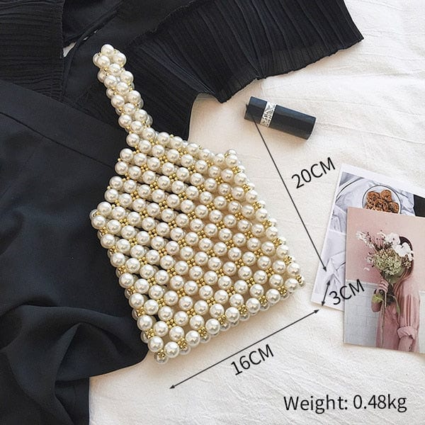 Handmade Woven Beaded Pearl  Clutch Tote Messenger Bag Evening Bags bags WAAMII beige model I