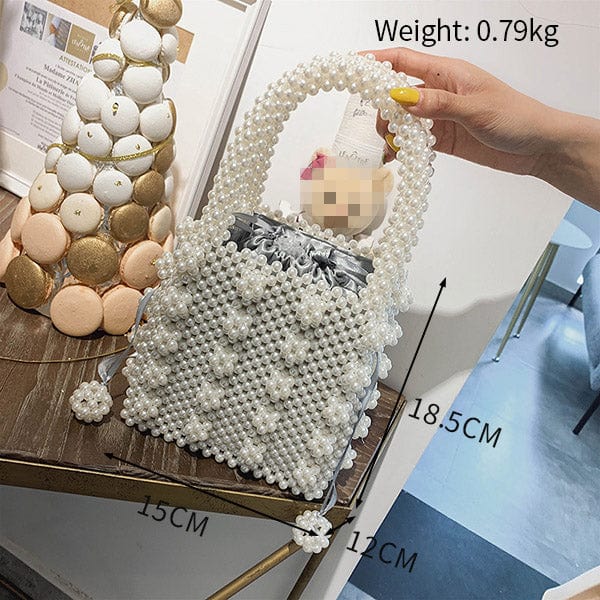 Handmade Woven Beaded Pearl  Clutch Tote Messenger Bag Evening Bags bags WAAMII beige model P