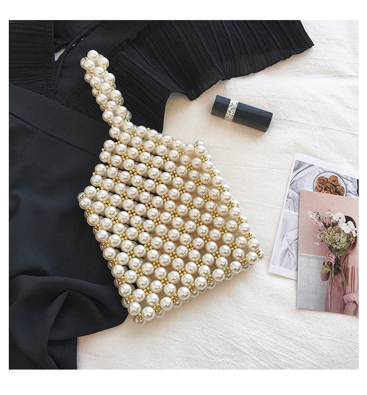 Handmade Woven Beaded Pearl Clutch Tote Messenger Bag Evening Bags - - Luxury bags by WAAMII