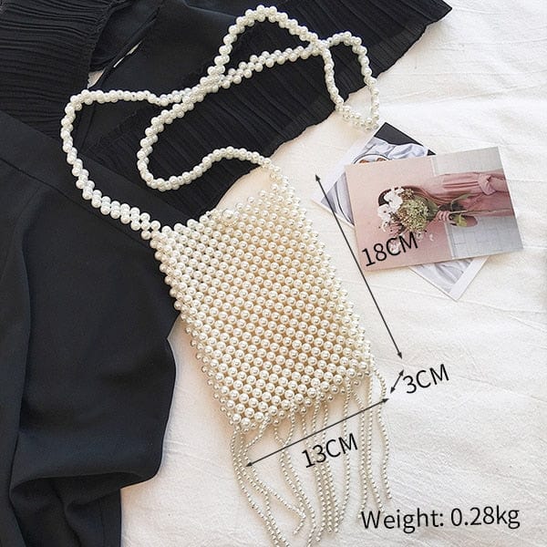 Handmade Woven Beaded Pearl  Clutch Tote Messenger Bag Evening Bags bags WAAMII beige model D