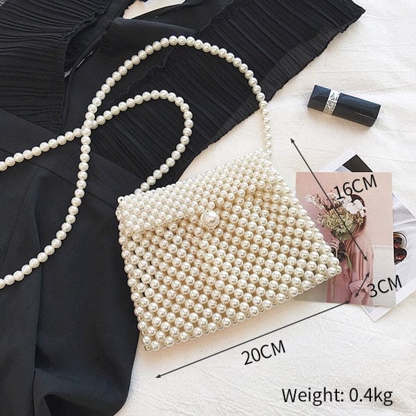 Handmade Woven Beaded Pearl Clutch Tote Messenger Bag Evening Bags - beige model H3 - Luxury bags by WAAMII