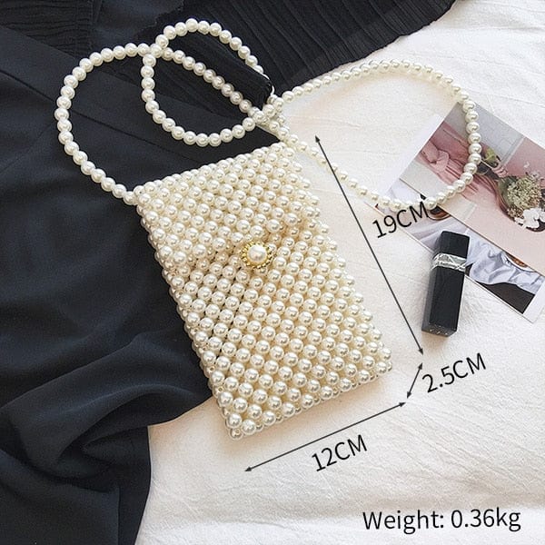 Handmade Woven Beaded Pearl  Clutch Tote Messenger Bag Evening Bags bags WAAMII beige model A3