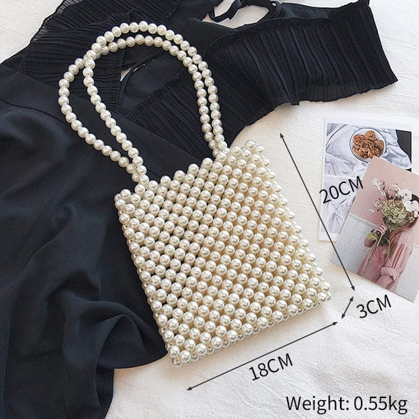 Handmade Woven Beaded Pearl Clutch Tote Messenger Bag Evening Bags - beige model O - Luxury bags by WAAMII