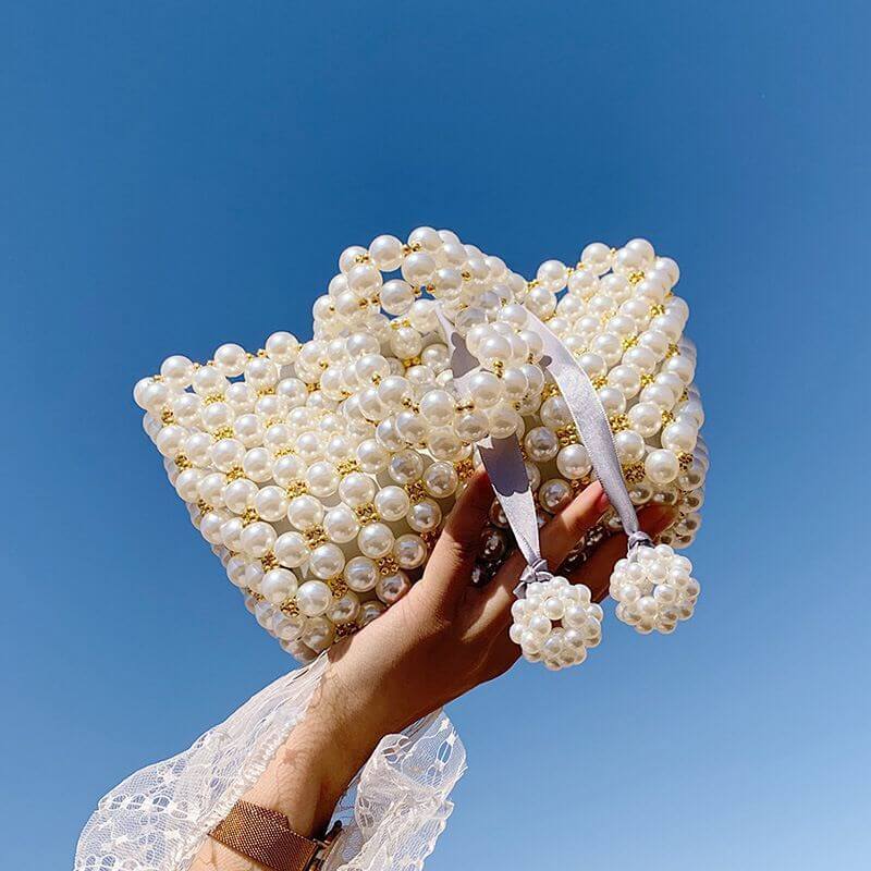 Handmade Woven Beaded Pearl Clutch Tote Messenger Bag Evening Bags - - Luxury bags by WAAMII