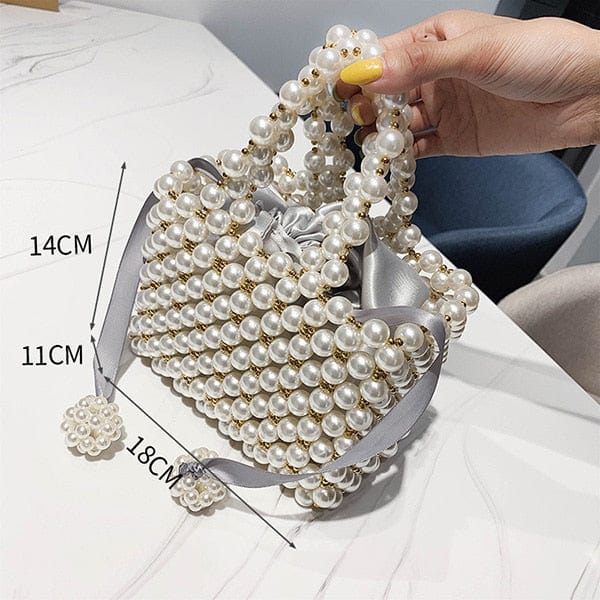Handmade Woven Beaded Pearl  Clutch Tote Messenger Bag Evening Bags bags WAAMII beige model N