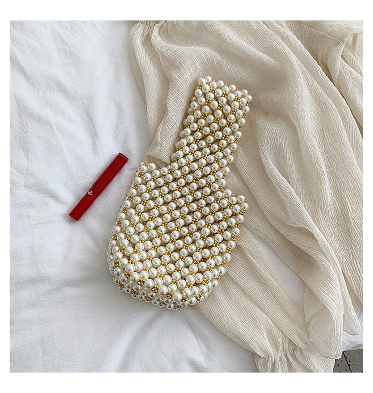 Handmade Woven Beaded Pearl Clutch Tote Messenger Bag Evening Bags - - Luxury bags by WAAMII