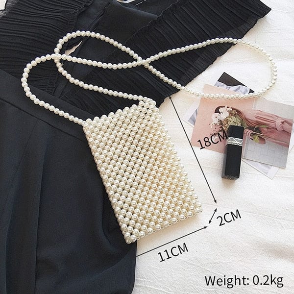 Handmade Woven Beaded Pearl  Clutch Tote Messenger Bag Evening Bags bags WAAMII beige model B