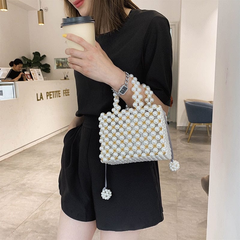 Handmade Woven Beaded Pearl  Clutch Tote Messenger Bag Evening Bags bags WAAMII
