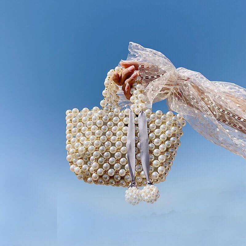 Handmade Woven Beaded Pearl Clutch Tote Messenger Bag Evening Bags - - Luxury bags by WAAMII