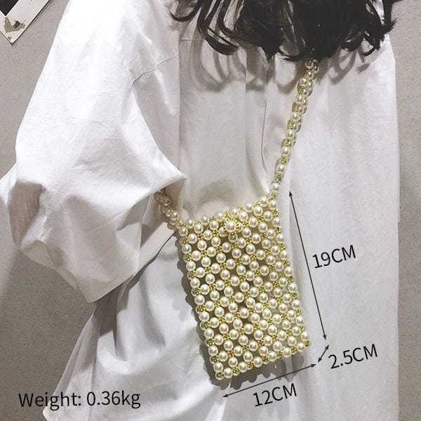 Handmade Woven Beaded Pearl  Clutch Tote Messenger Bag Evening Bags bags WAAMII beige model F