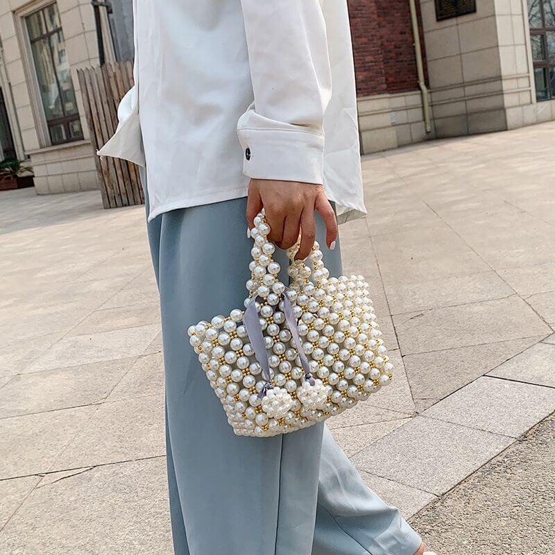 Handmade Woven Beaded Pearl Clutch Tote Messenger Bag Evening Bags - - Luxury bags by WAAMII