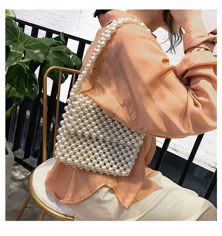 Handmade Woven Beaded Pearl Clutch Tote Messenger Bag Evening Bags - - Luxury bags by WAAMII