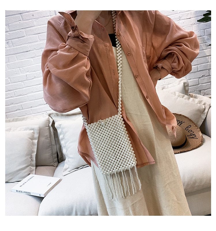 Handmade Woven Beaded Pearl  Clutch Tote Messenger Bag Evening Bags bags WAAMII