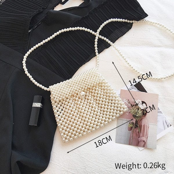 Handmade Woven Beaded Pearl  Clutch Tote Messenger Bag Evening Bags bags WAAMII beige model H2