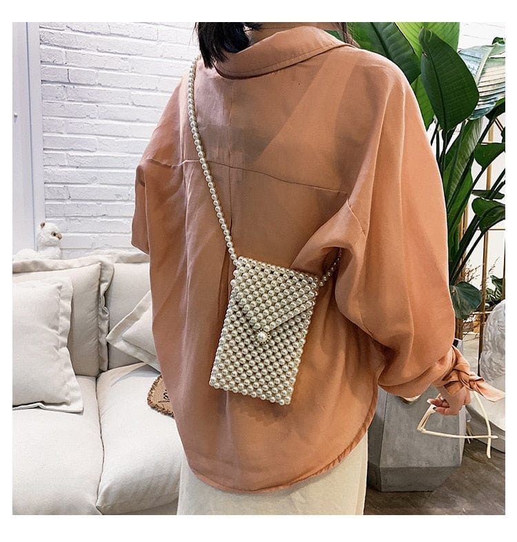 Handmade Woven Beaded Pearl Clutch Tote Messenger Bag Evening Bags - - Luxury bags by WAAMII