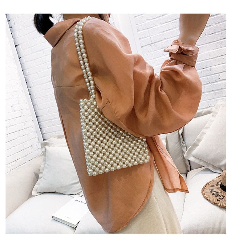 Handmade Woven Beaded Pearl Clutch Tote Messenger Bag Evening Bags - - Luxury bags by WAAMII