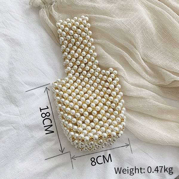 Handmade Woven Beaded Pearl Clutch Tote Messenger Bag Evening Bags - beige model J - Luxury bags by WAAMII