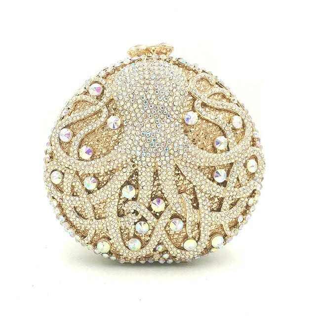 Hollow Out Diamante Octopus Crystal Clutches Purse bags WAAMII AB gold  