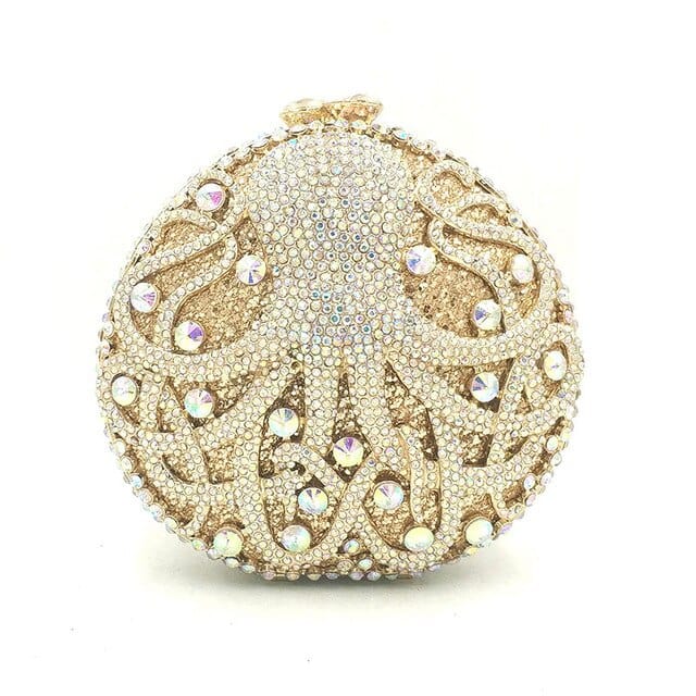 Hollow Out Diamante Octopus Crystal Clutches Purse - AB gold - Luxury bags by WAAMII