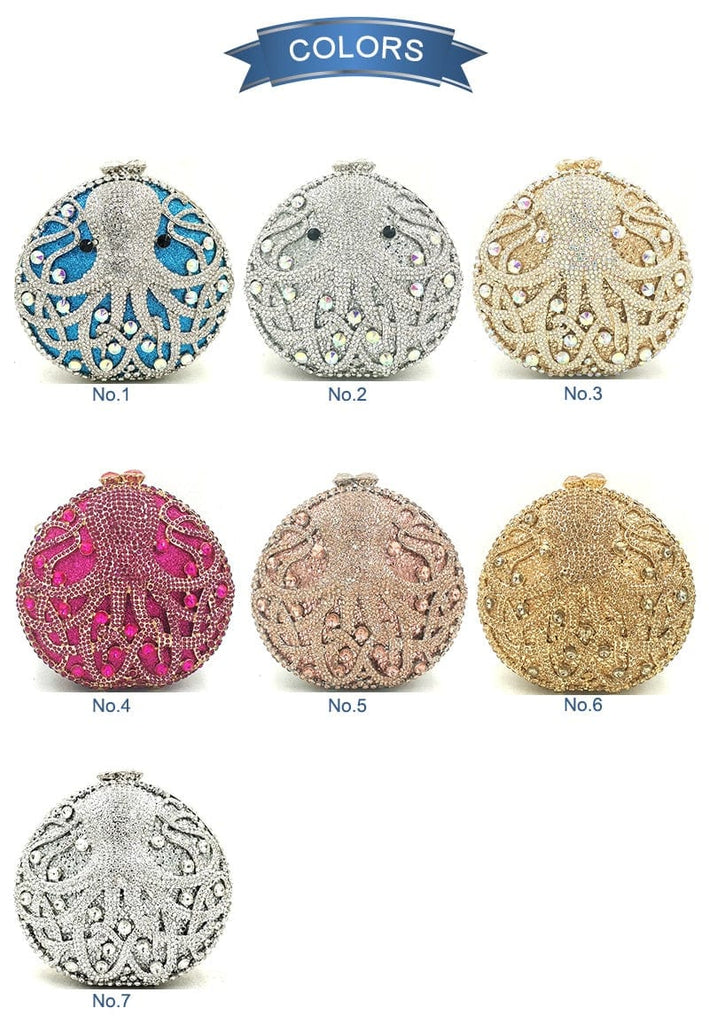 Hollow Out Diamante Octopus Crystal Clutches Purse bags WAAMII