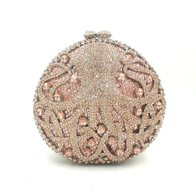 Hollow Out Diamante Octopus Crystal Clutches Purse bags WAAMII Pink  