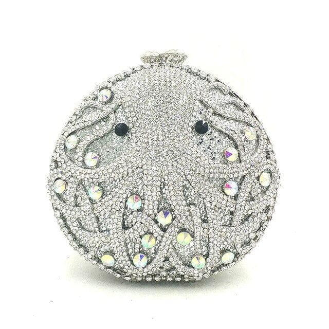 Hollow Out Diamante Octopus Crystal Clutches Purse - AB silver - Luxury bags by WAAMII