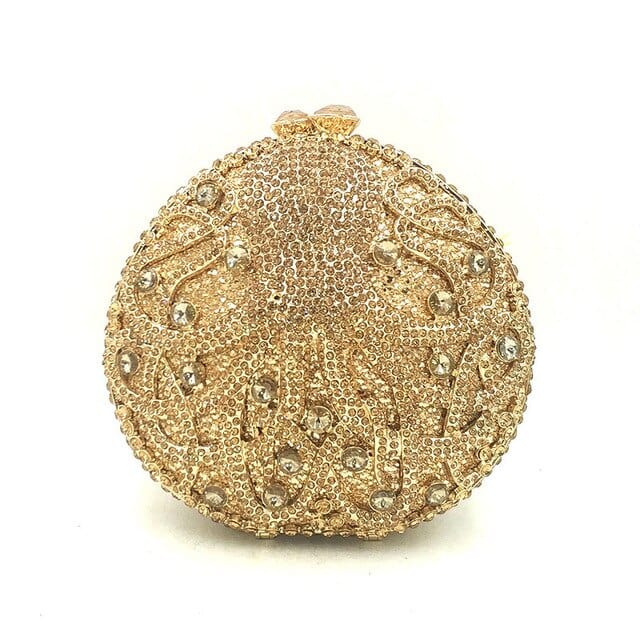 Hollow Out Diamante Octopus Crystal Clutches Purse bags WAAMII Gold  