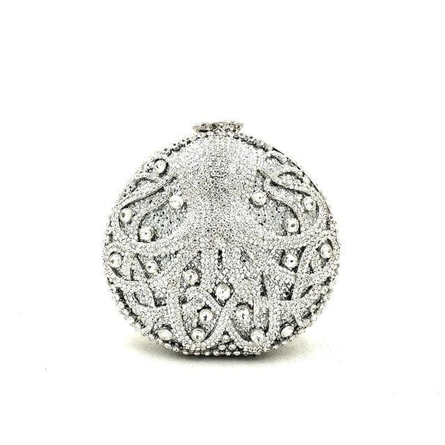 Hollow Out Diamante Octopus Crystal Clutches Purse bags WAAMII Silver  