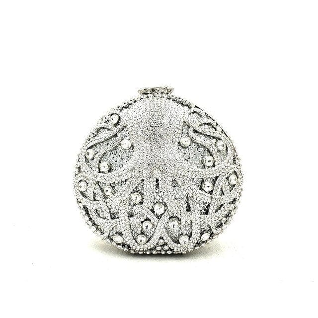 Hollow Out Diamante Octopus Crystal Clutches Purse - Silver - Luxury bags by WAAMII