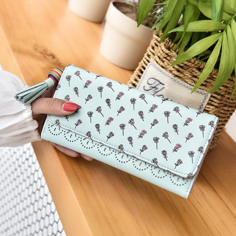 Hollow Out Vegan Leather Floral Wallet Card Holder Ladies Long Purse - - Luxury bags by WAAMII