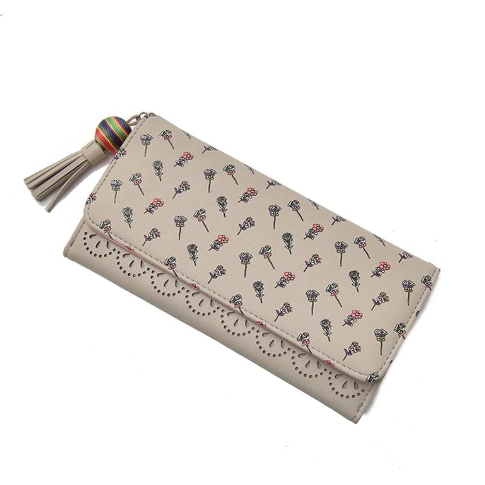 Hollow Out Vegan Leather Floral Wallet Card Holder Ladies Long Purse - - Luxury bags by WAAMII