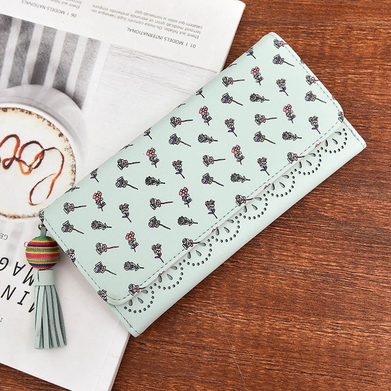 Hollow Out Vegan Leather Floral Wallet Card Holder Ladies Long Purse - - Luxury bags by WAAMII