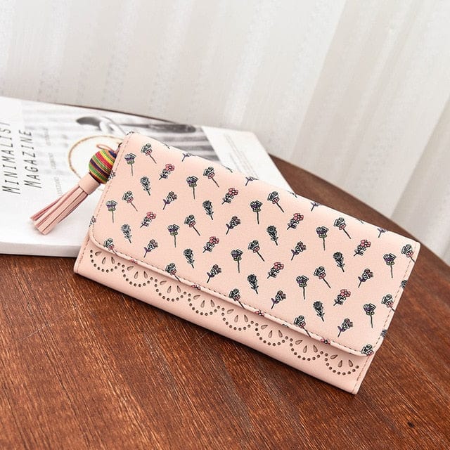 Hollow Out Vegan Leather Floral Wallet Card Holder Ladies Long Purse - - Luxury bags by WAAMII