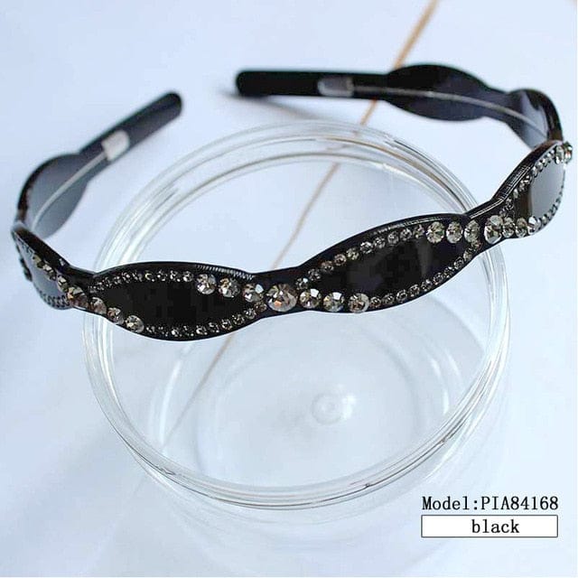 Jeweled Headband Headwear Acetate Hair Band Accessories WAAMII black  