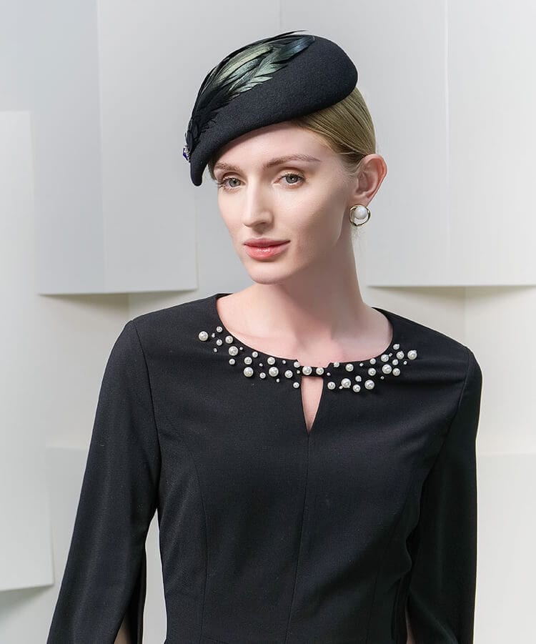 Ladies Classic Wool Feather Beret Fascinator Hat In Royal Blue-WB3061 - - Luxury Accessories by WAAMII