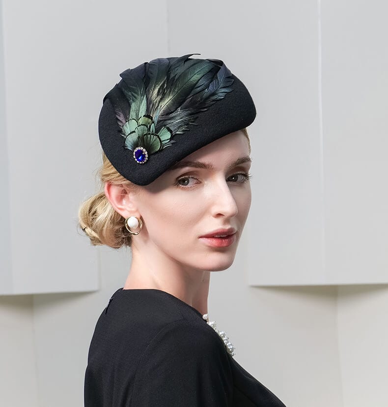 Ladies Classic Wool Feather Beret Fascinator Hat In Royal Blue-WB3061 - - Luxury Accessories by WAAMII