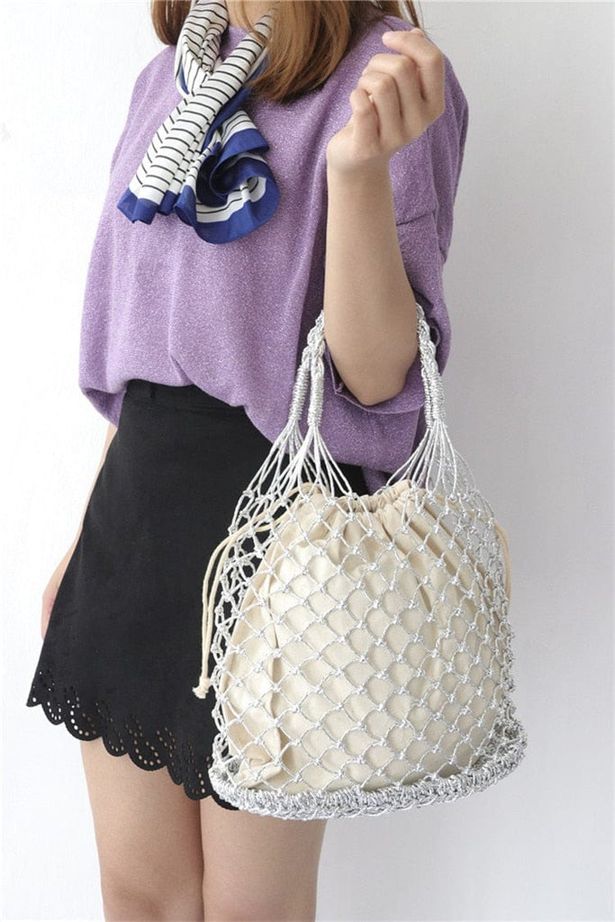 Lesley Hollow Woven Netted Handbag Beach Bag - - Luxury bags by WAAMII