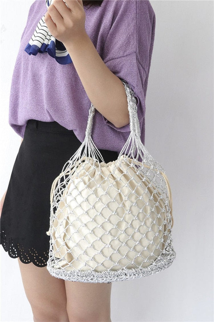 Lesley Hollow Woven Netted Handbag Beach Bag - - Luxury bags by WAAMII