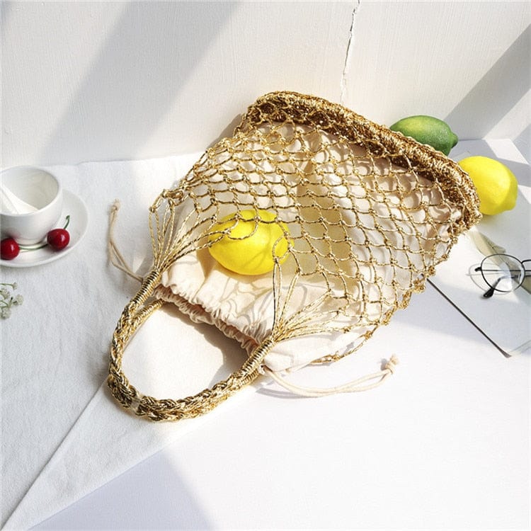 Lesley Hollow Woven Netted Handbag Beach Bag - - Luxury bags by WAAMII