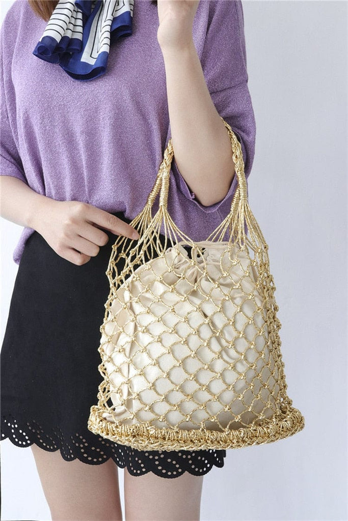 Lesley Hollow Woven Netted Handbag Beach Bag - - Luxury bags by WAAMII