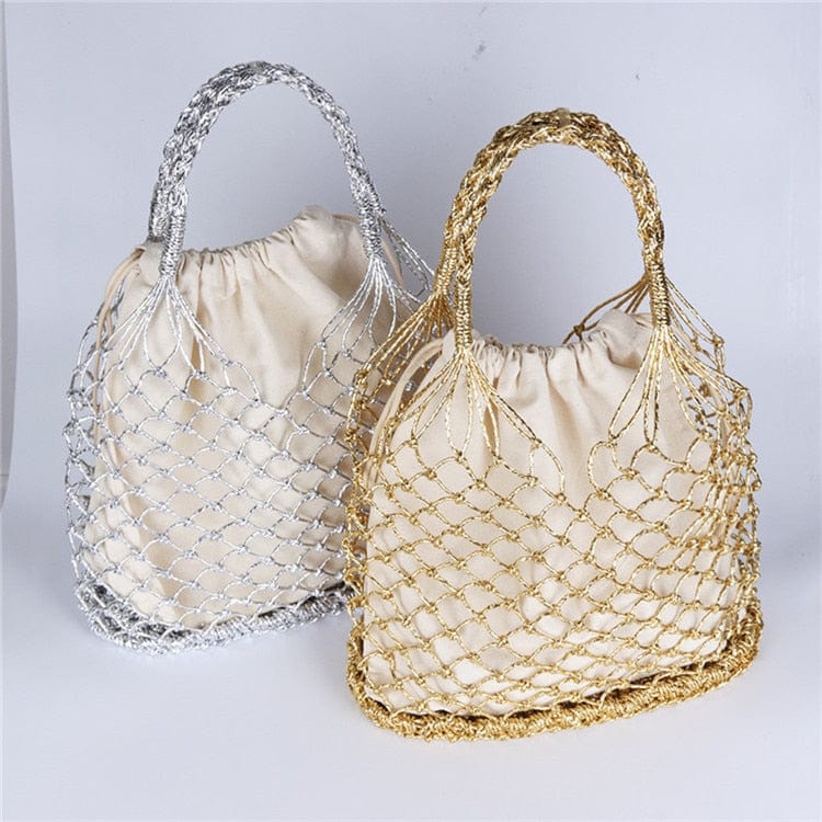 Lesley Hollow Woven Netted Handbag Beach Bag - - Luxury bags by WAAMII