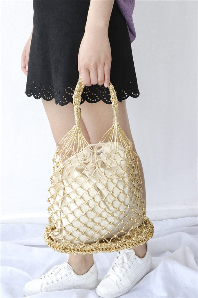 Lesley Hollow Woven Netted Handbag Beach Bag - - Luxury bags by WAAMII