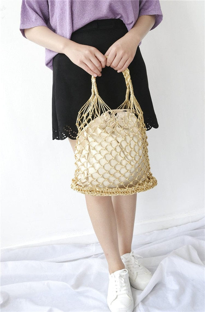 Lesley Hollow Woven Netted Handbag Beach Bag - - Luxury bags by WAAMII